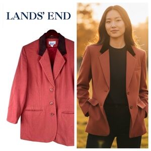 Lands’ End 12 Large Jacket Blazer Coat 100% WOOL Coral Pink 3 Button Winter CHIC